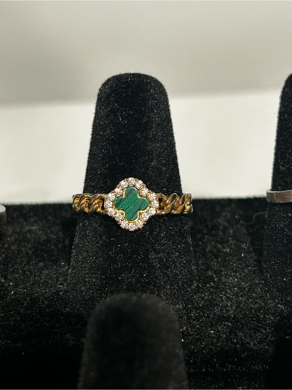 EHC 925 sliver 14k gold plated Green Clover Ring with real stone